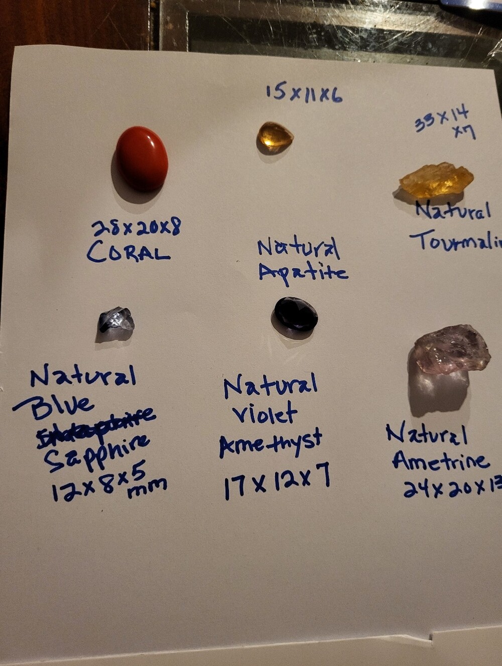 Bundle Of 6 Loose Gemstones Amethyst, Tourmelune, Ametrine, Apatite, Coral